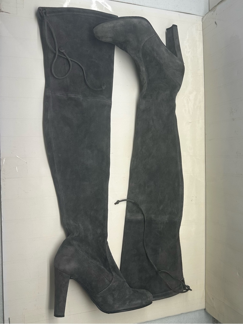 NEW Stuart Weitzman Highland Block Heel Dark Gray Over The Knee Suede Boots Sz 6